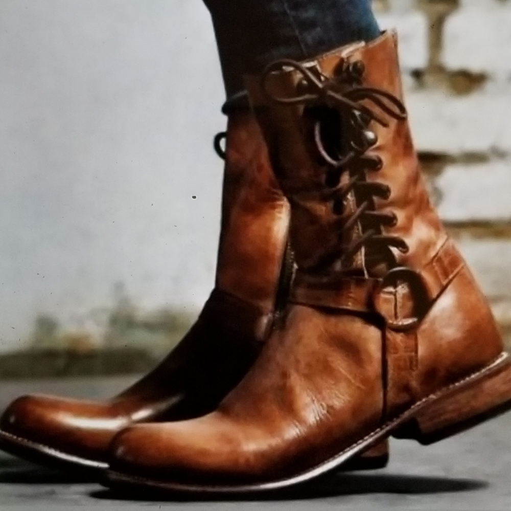 Brown half calf rustic boots - Picture 3 of 4